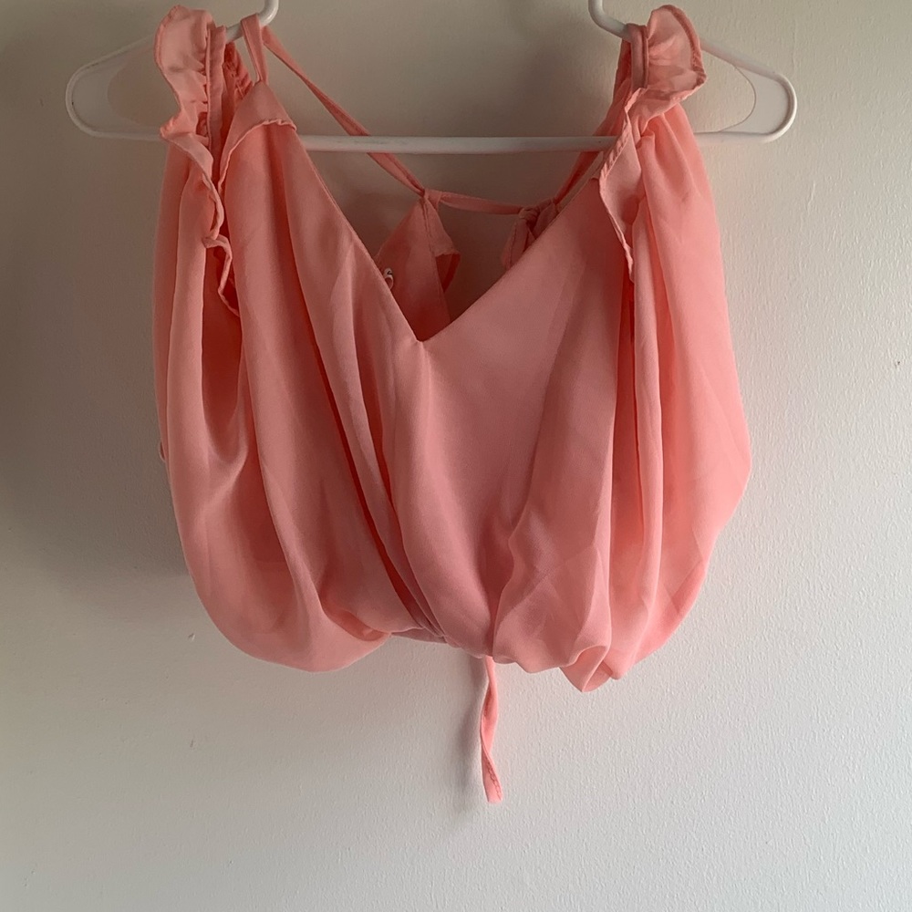 Pink sheer cold shoulder crop top